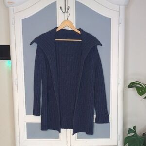The Limited Navy Blue Ribbed Open-Front Cardigan Sweater 100% Lambs Wool Med